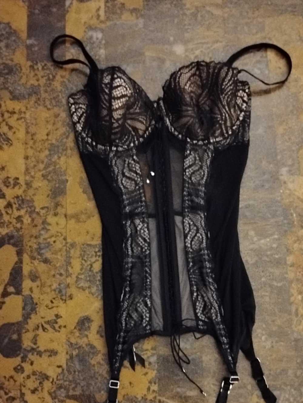 Victoria's Secret Black Lace Corset Bodysuit